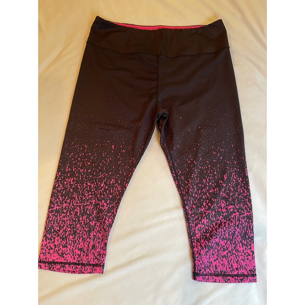 Kali‎ Miami Fitwear Black Pink Splatter Ombre Capri Leggings Womens 2X Yoga Gym